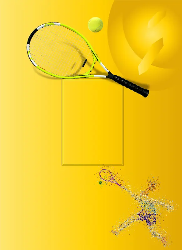 简约黄色网球拍运动海报背景