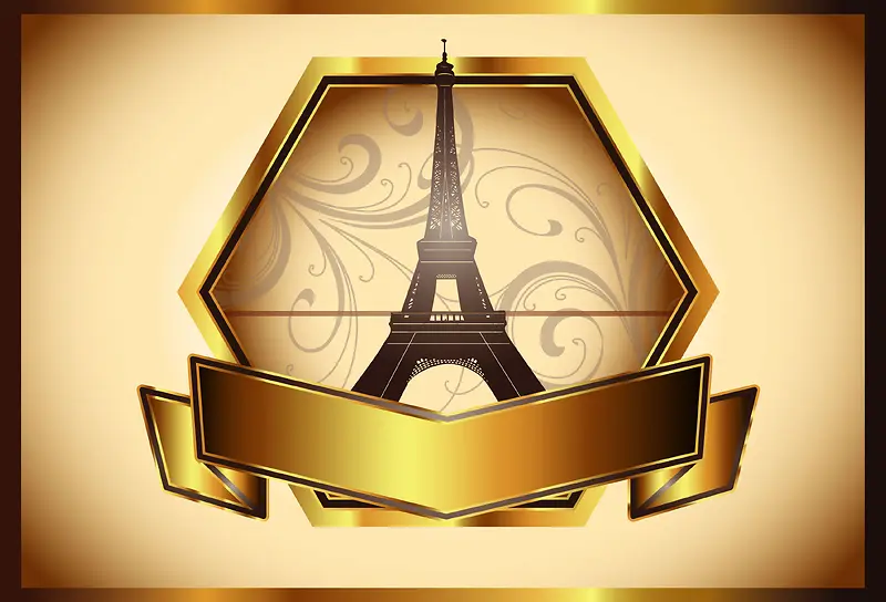 巴黎铁塔欧式复古金色质感卡片背景