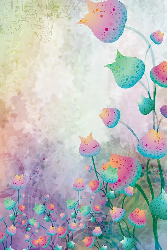 彩色水彩手绘时尚花卉海报背景