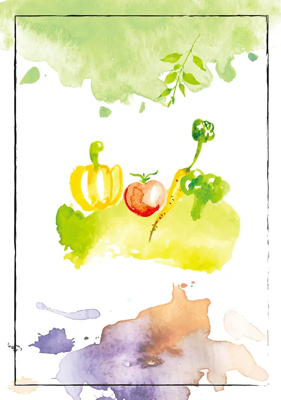 矢量清新水彩手绘泼墨蔬菜水果背景