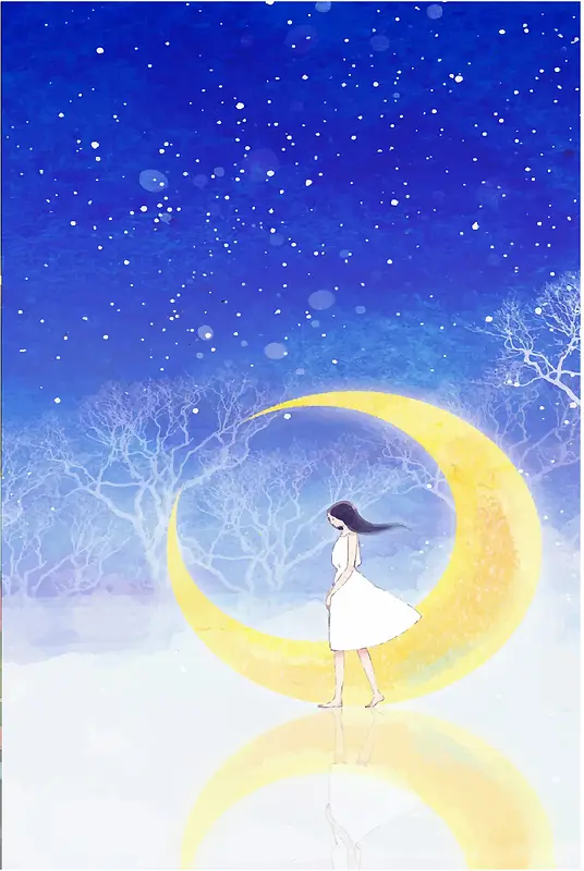 卡通手绘唯美夜空月亮海报背景