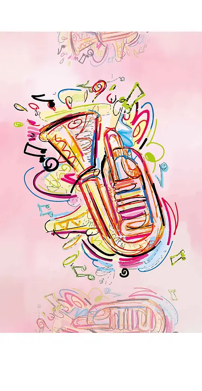 手绘线条涂鸦水彩乐器插画