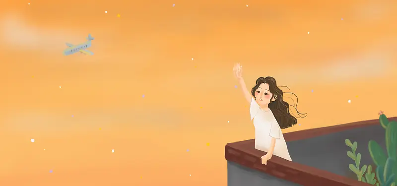 天台道别女孩治愈唯美插画