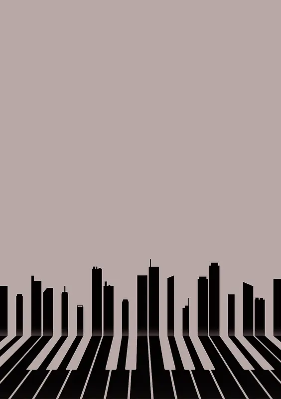 简约卡通钢琴键抽象城市音乐会背景素材