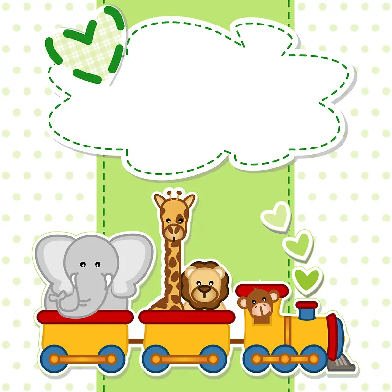 卡通动物小火车绿底背景素材