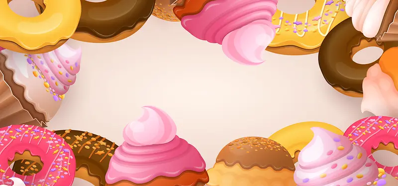 淘宝矢量卡通甜品面包冰淇淋粉色面点海报