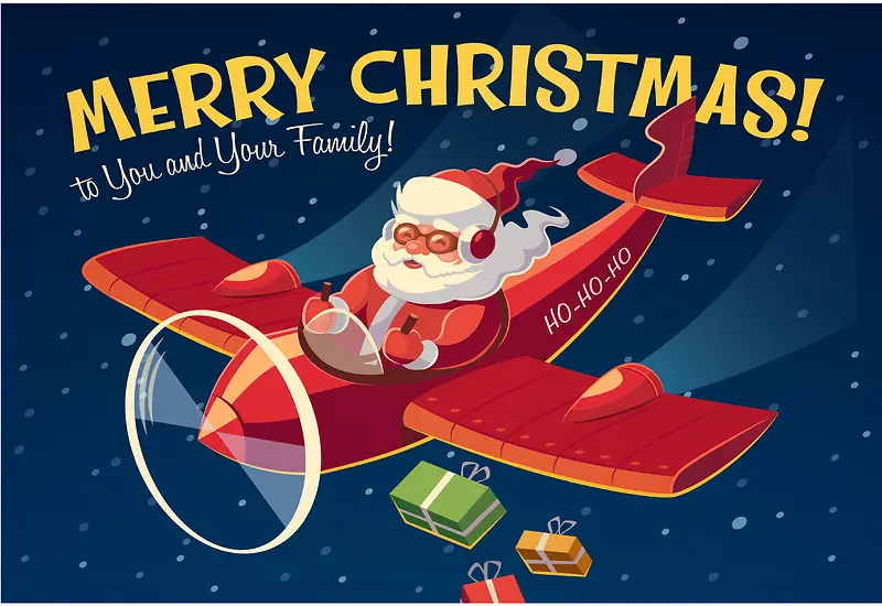 手绘飞机圣诞老人海报背景