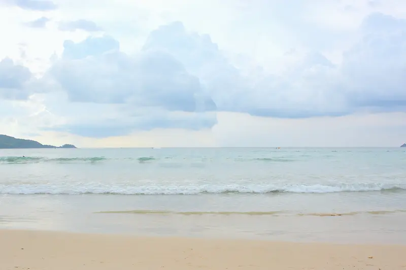 海水沙滩白云背景素材