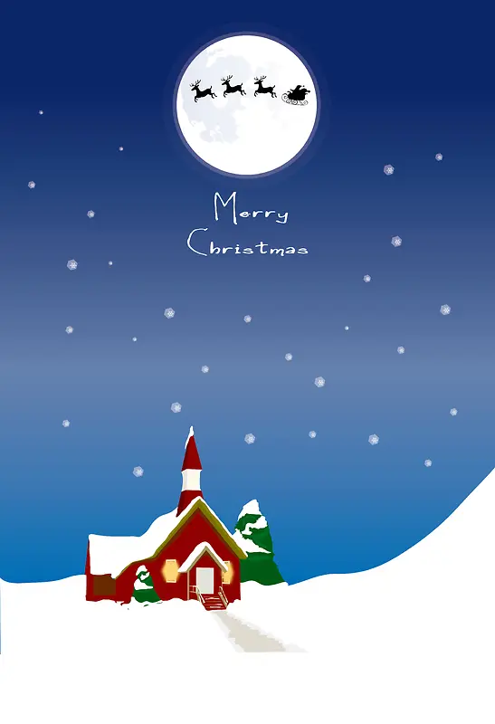 手绘圣诞质感雪景中的小木屋海报背景素材