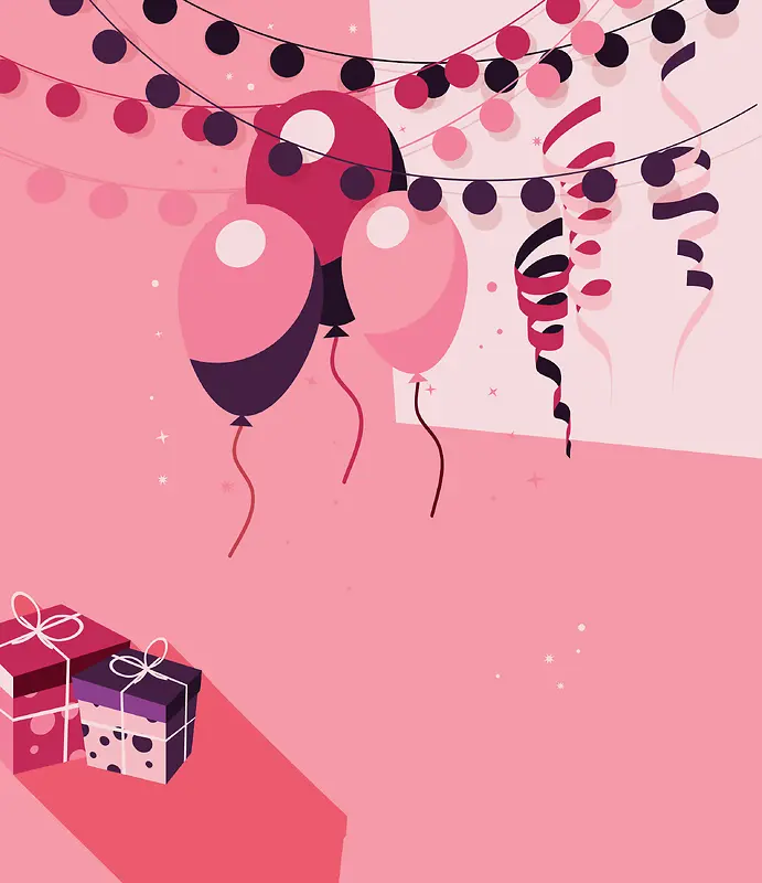 卡通粉色气球生日海报背景素材