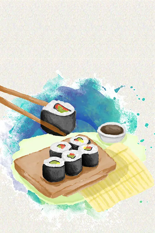 日式寿司料理手绘美食海报菜单矢量背景素材