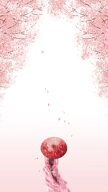 桃花节十里桃花H5彩绘海报背景分层下载