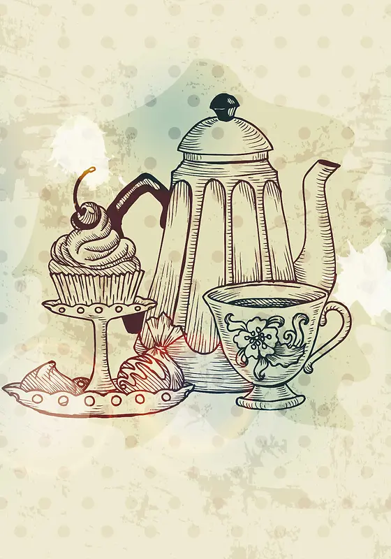 手绘茶壶背景装饰