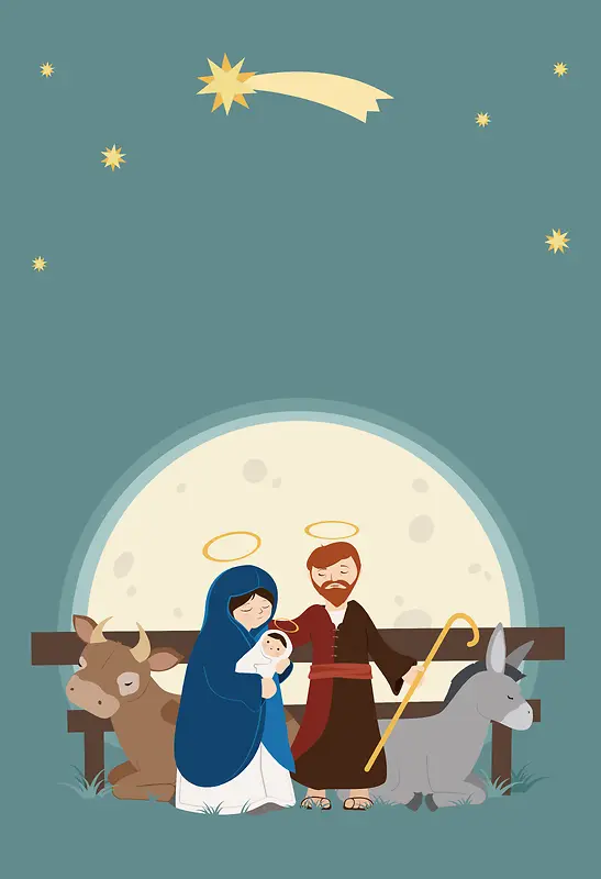 卡通耶稣诞生节日海报背景素材