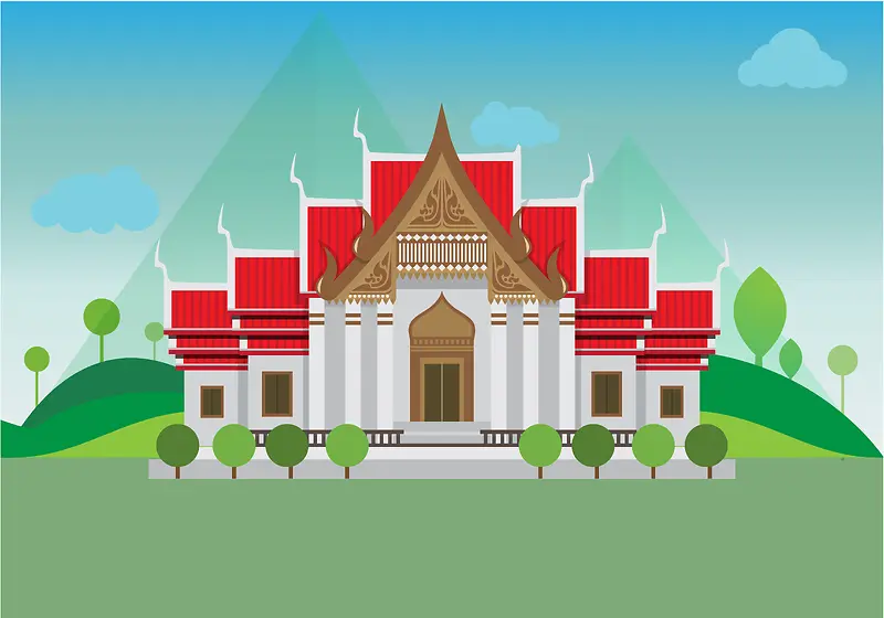 卡通简约寺庙背景