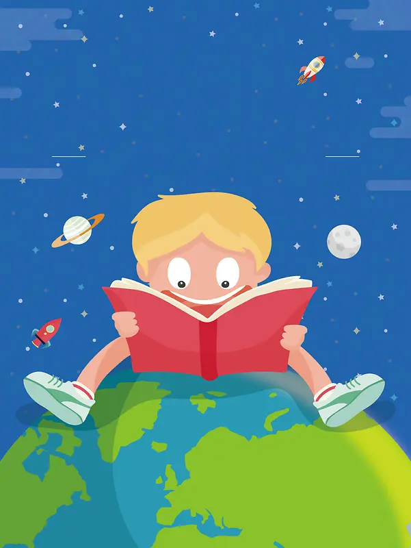 蓝色卡通矢量插画国际儿童读书日背景