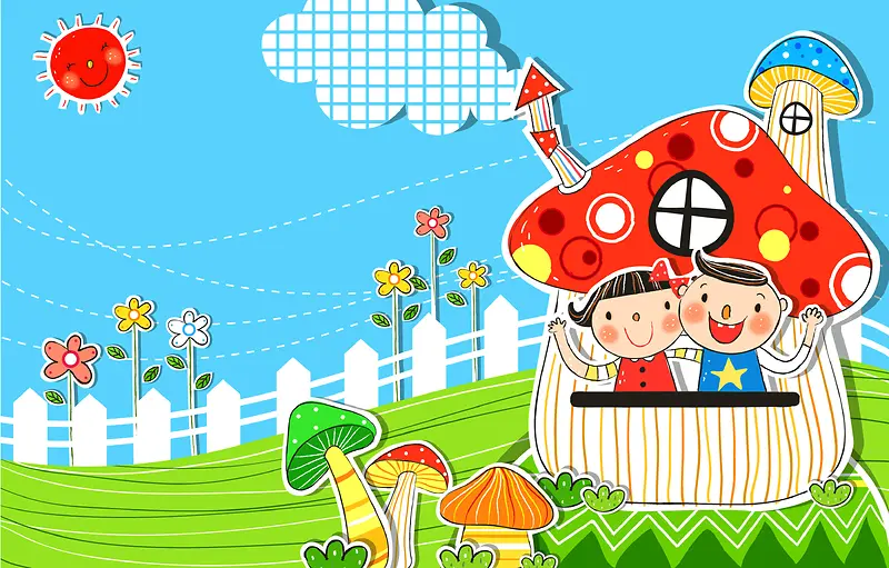 卡通儿童蘑菇房背景