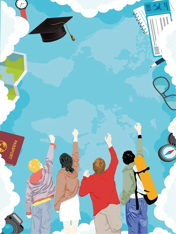 毕业季毕业旅游插画海报背景模板