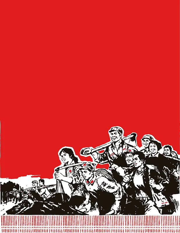 矢量中国风红色革命手绘背景素材