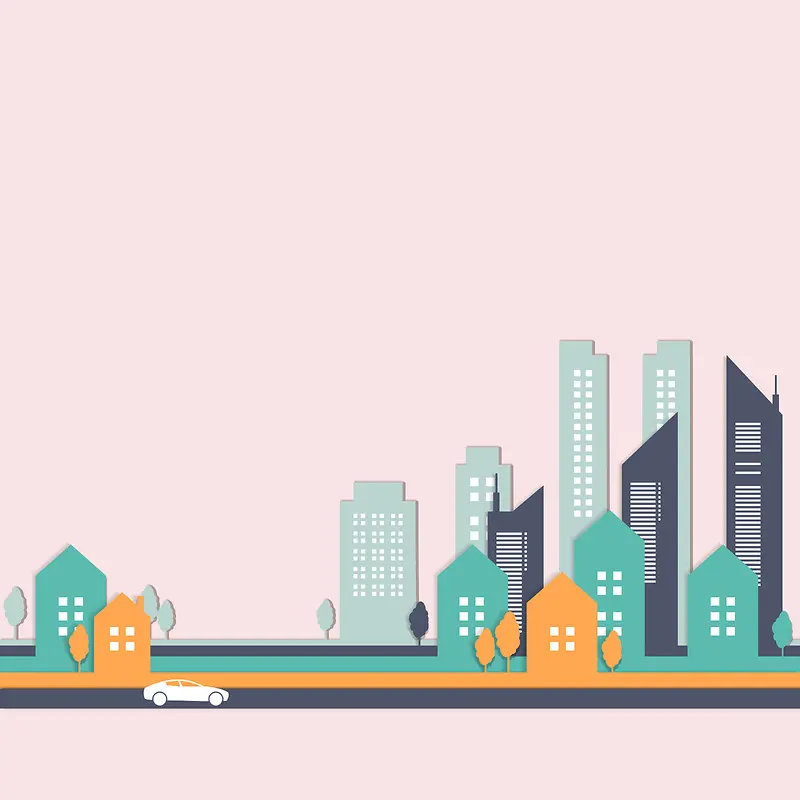 道路建筑树木房屋