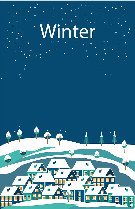 圣诞小村庄雪夜海报背景素材