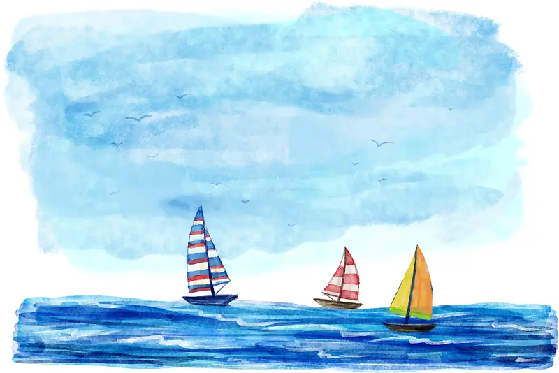 海浪帆船水彩海报背景素材