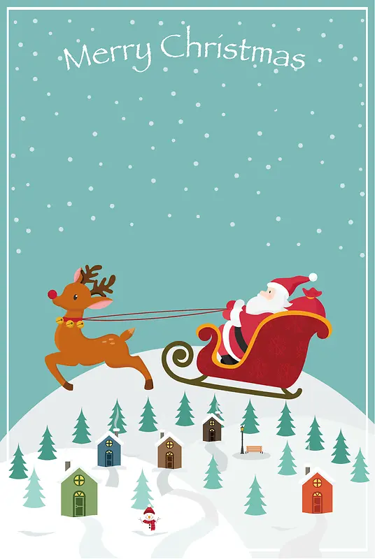可爱坐雪橇的圣诞老人插图海报背景素材