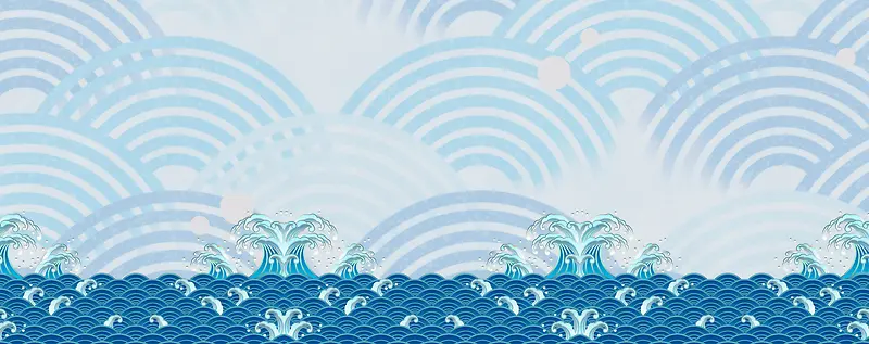 日系手绘海洋波浪美食海鲜食品背景