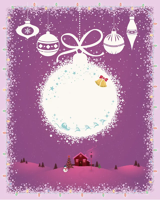 粉紫色浪漫雪花吊球圣诞节背景素材