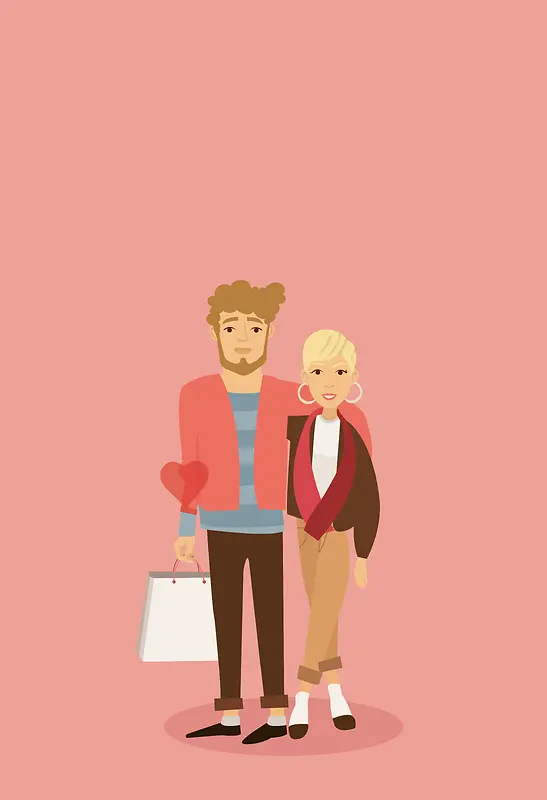 粉色情侣快乐购物海报背景素材