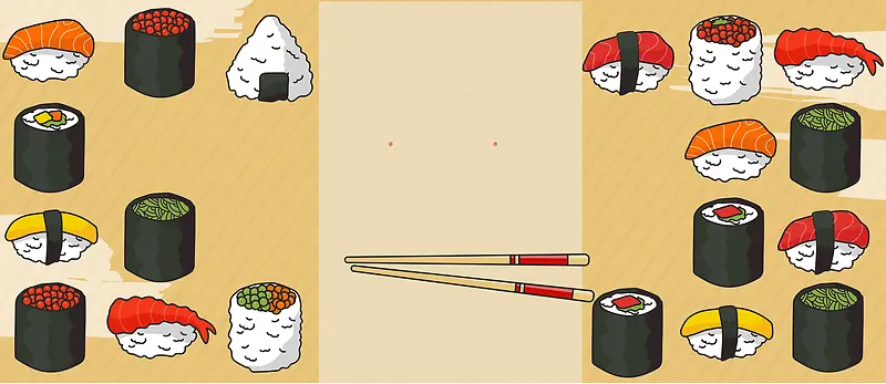 可爱日式寿司店广告详情页手绘背景素材