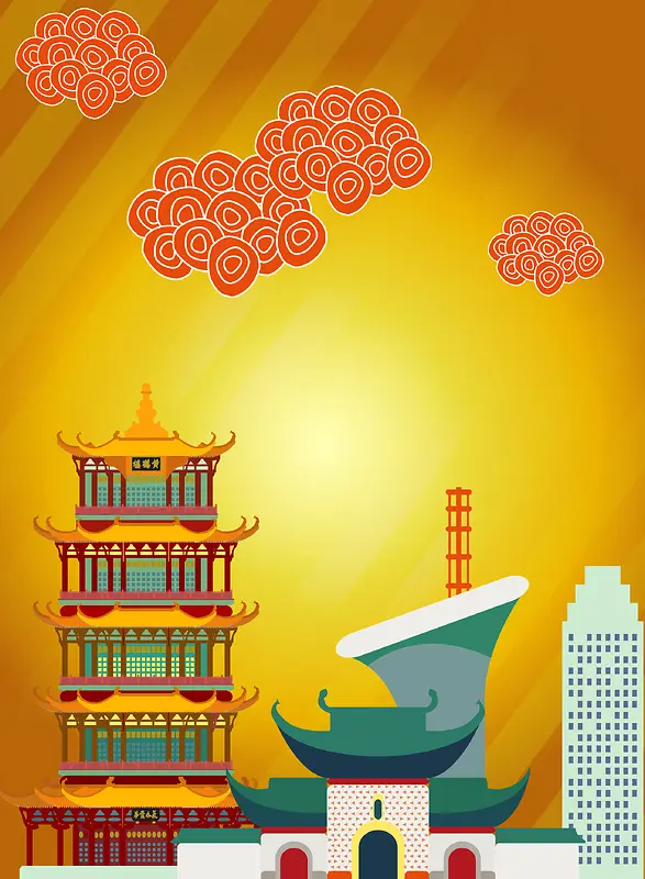 武汉标志性建筑名胜古迹旅游海报背景