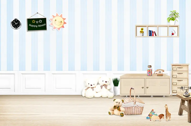房间儿童玩具木柜木椅印刷背景