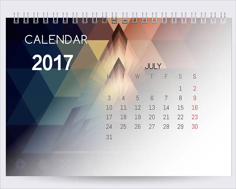 日历2017年7月挂历日期时间色彩