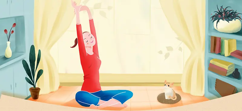 瑜伽训练卡通插画背景