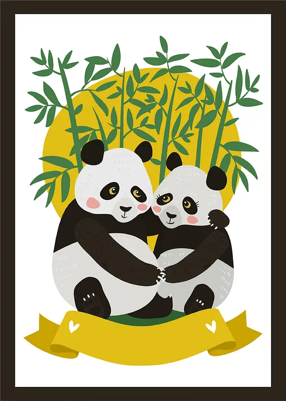 熊猫情侣背景模板