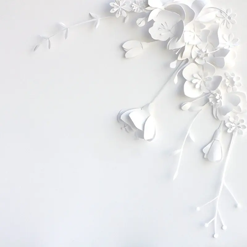 纯白剪纸艺术花朵海报背景素材