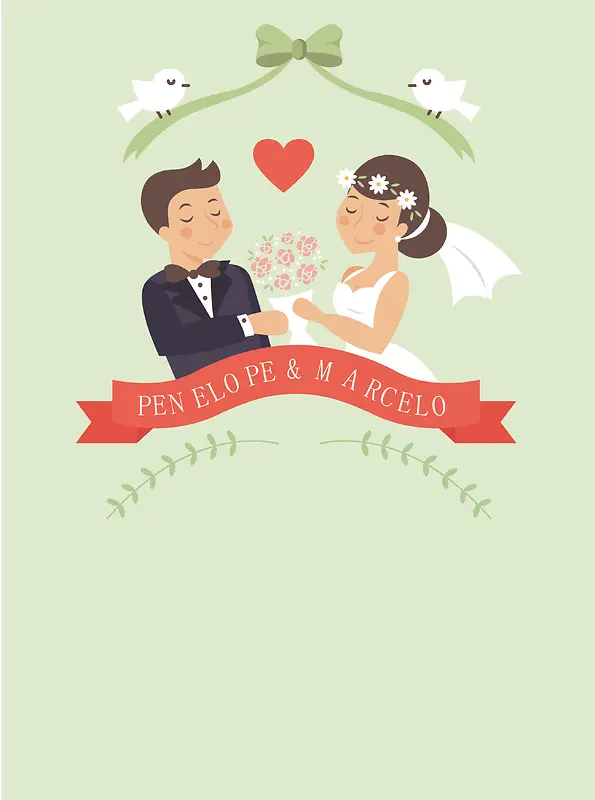 卡通新人婚礼海报矢量素材
