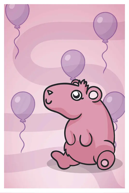 卡通动物粉色可爱插画生日贺卡背景