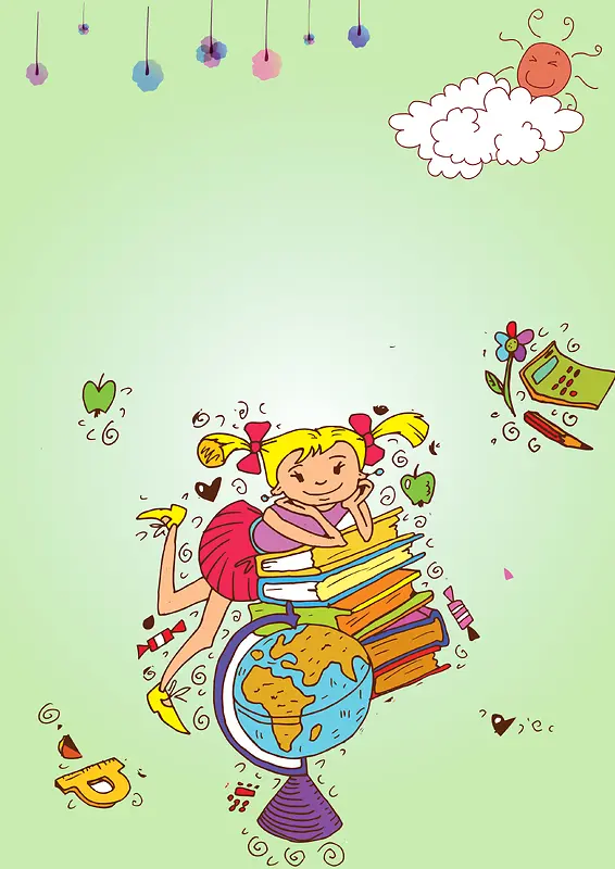 图书地球仪小女孩教育背景素材