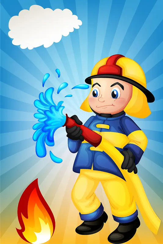 矢量蓝色卡通手绘消防员海报背景