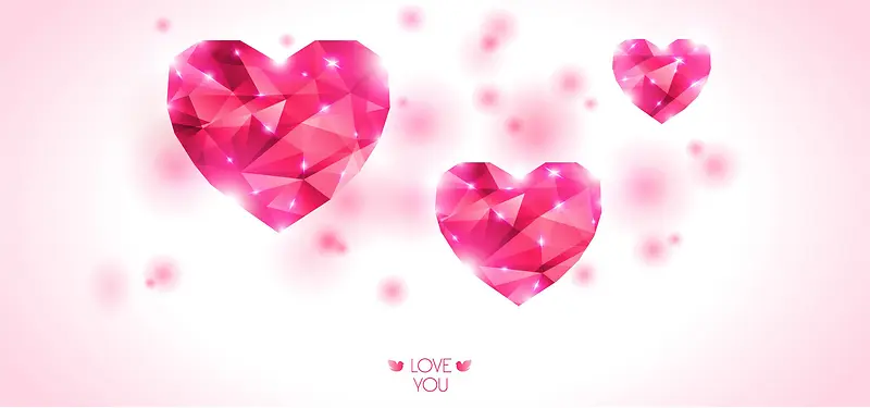 心形扁平化情人节粉色钻石背景