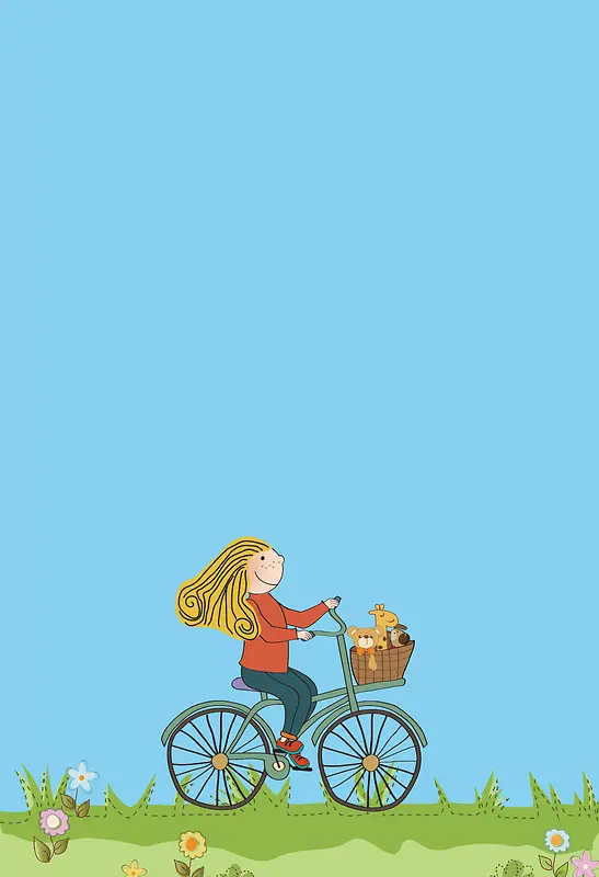 卡通骑车的小女孩海报背景素材