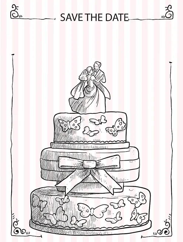 矢量手绘线描婚礼蛋糕背景素材