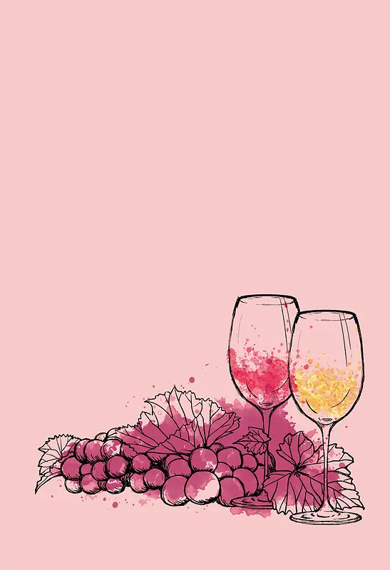 卡通水彩葡萄酒酒杯海报背景素材