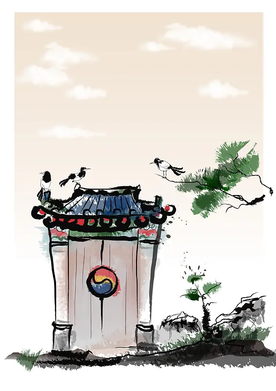 中国风手绘田园风景平面广告