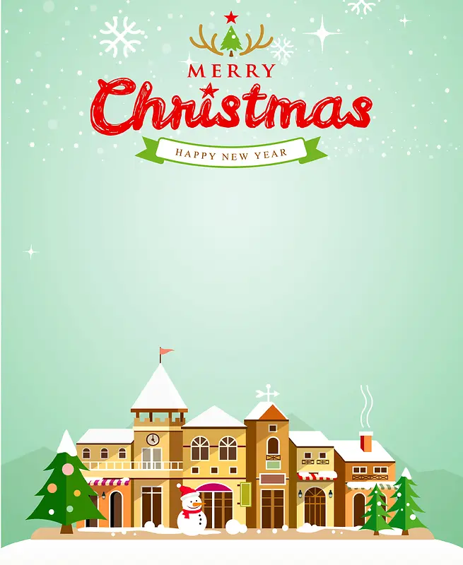 卡通房子圣诞海报背景素材