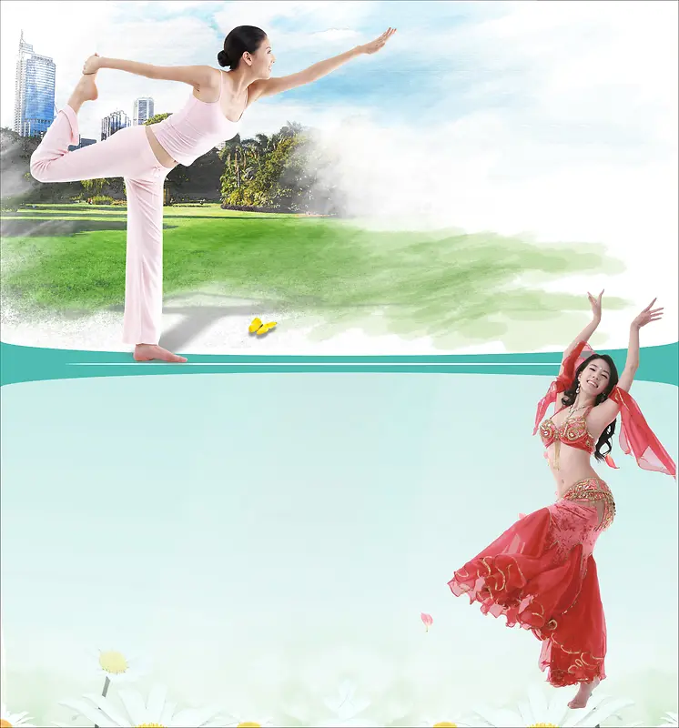 商务天空美女舞蹈瑜伽背景