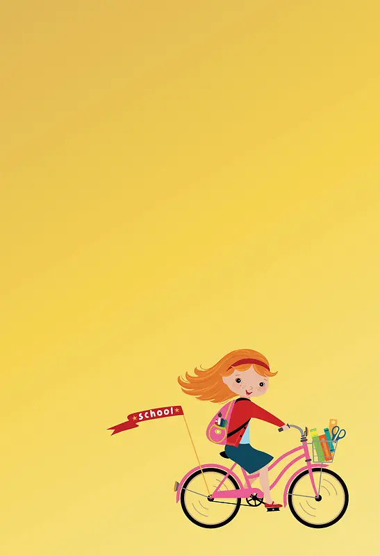 卡通骑自行车的女孩海报背景素材