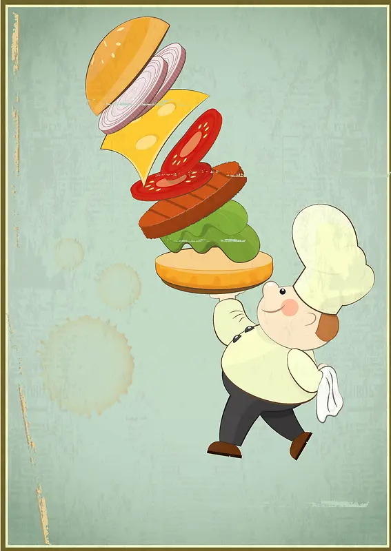 卡通人物汉堡海报背景模板